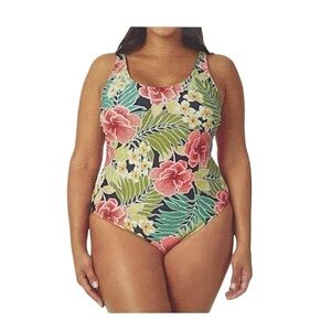 Pink and Green Tropical One Piece Swimsuit